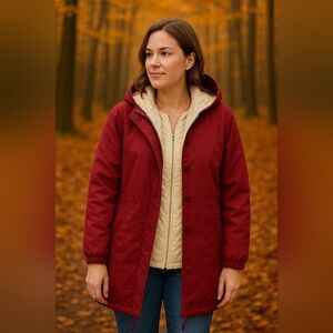 Vintage 90s London Fog Woman's Parka, Size 6 Reg, Burgundy